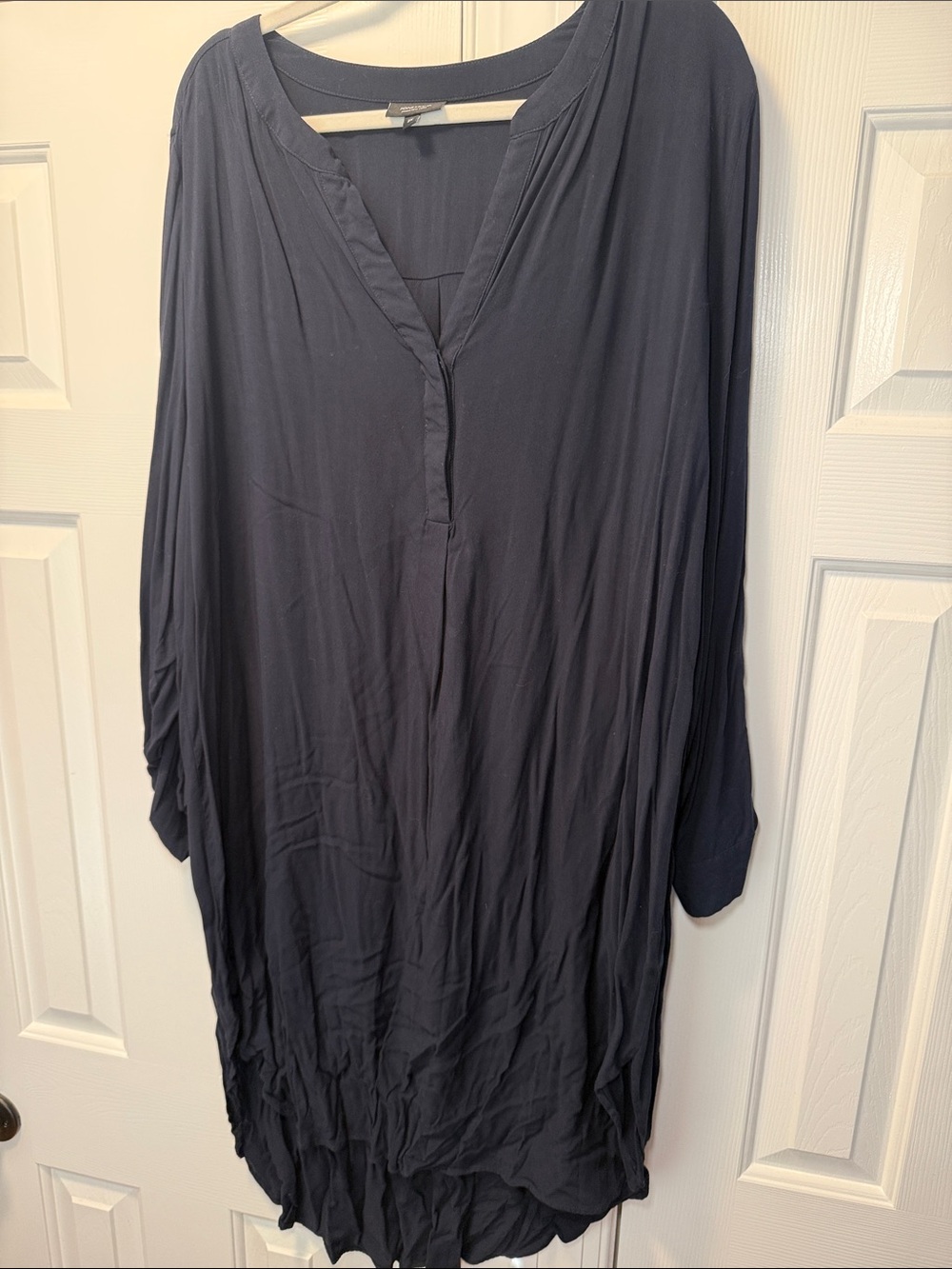 Women's Navy V-Neck Long Sleeve Tunic Dress High Low Hem